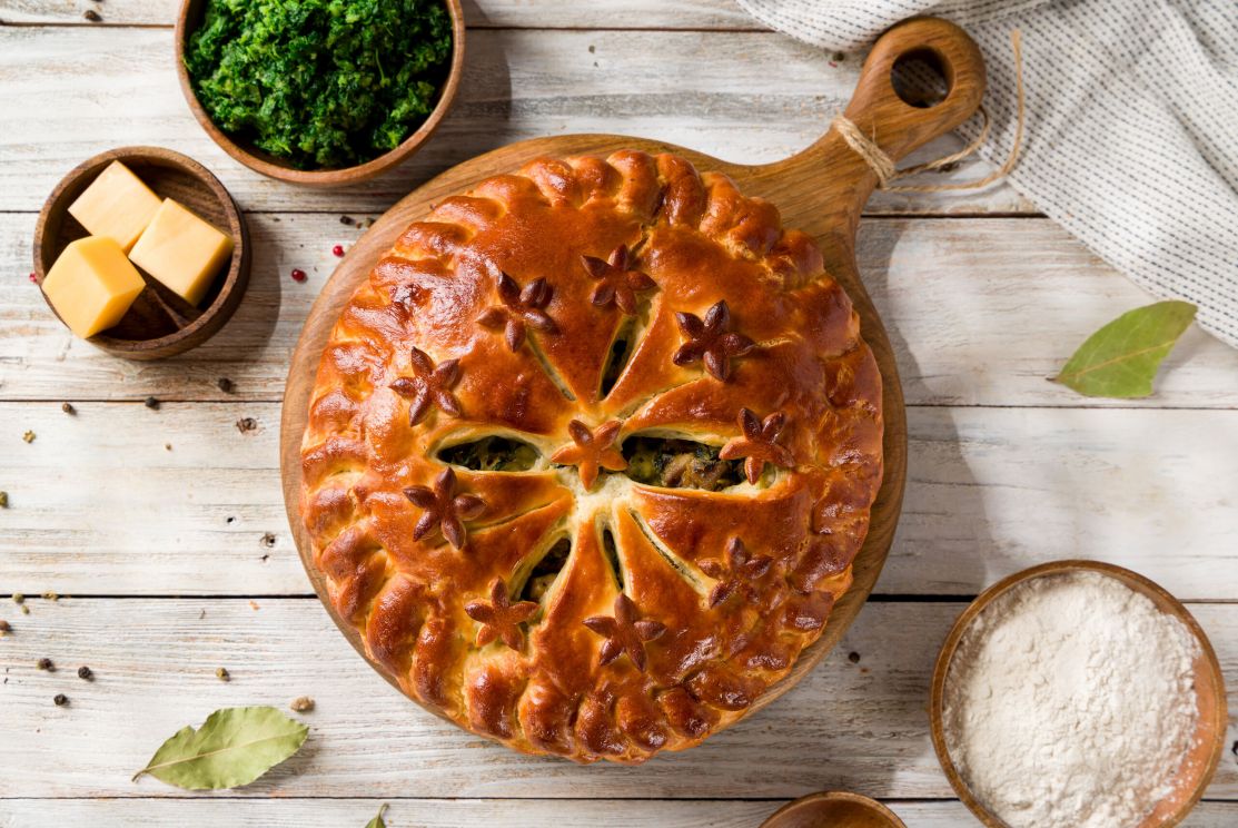 Пирог С индейкой, зеленью и сыром